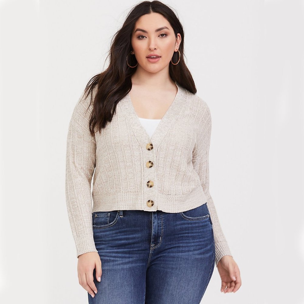 Sand Cropped Boyfriend Cardigan